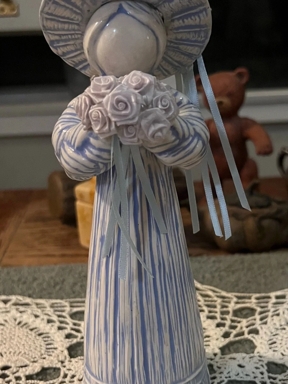 Vintage Ceramic Amish Figurine with Bouquet